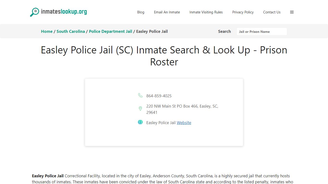 Easley Police Jail (SC) Inmate Search & Look Up - Prison Roster